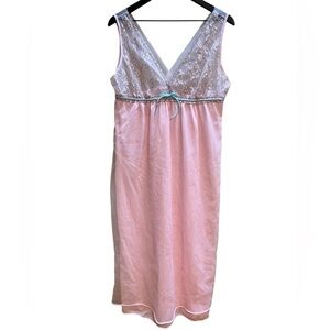 Vintage polyester Pink Lace-Top Sleeveless Midi Dress